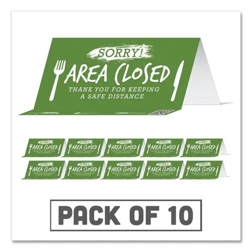 Besafe Messaging Table Top Tent Card, 8 X 3.87, Sorry! Area Closed Thank You For Keeping A Safe Distance, Green, 10-Pack 1