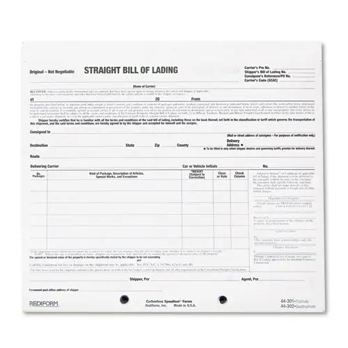 Bill Of Lading Short Form, 7 X 8 1-2, Three-Part Carbonless, 250 Forms 1