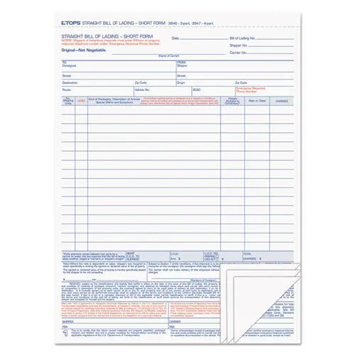 Bill Of Lading,16-Line, 8-1-2 X 11, Four-Part Carbonless, 50 Forms 1