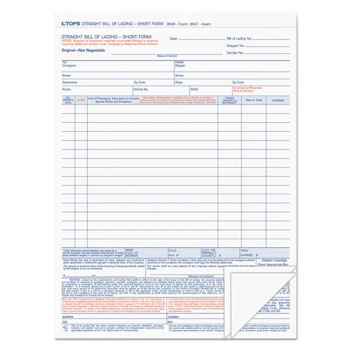 Bill Of Lading,16-Line, 8-1-2 X 11, Three-Part Carbonless, 50 Forms 1