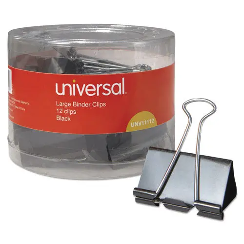 Binder Clips In Dispenser Tub, Large, Black-Silver, 12-Pack 1