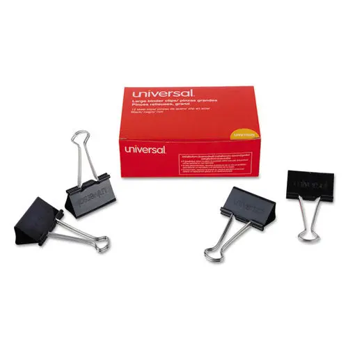 Binder Clips, Large, Black-Silver, Dozen 1