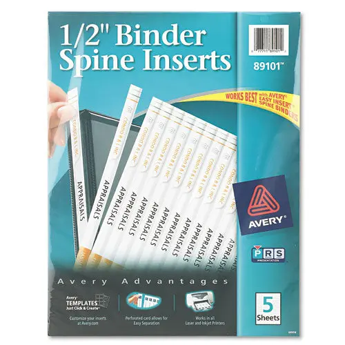 Binder Spine Inserts, 1-2" Spine Width, 16 Inserts-Sheet, 5 Sheets-Pack 1
