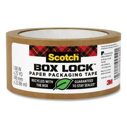 Box Lock Paper Packaging Tape, 3" Core, 1.88" X 25 Yds, Brown 1