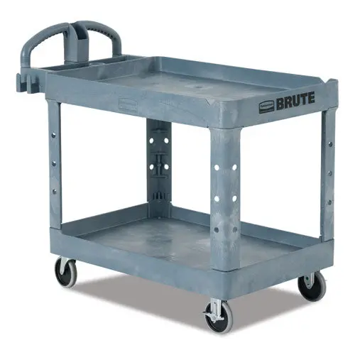 Brute Heavy-Duty Ergo Handle Utility Cart, Plastic, 2 Shelves, 750 Lb Capacity, 26" X 55" X 33.25", Gray 1