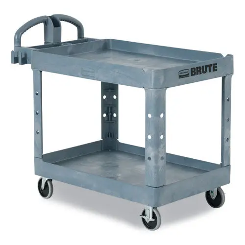 Brute Heavy-Duty Ergo Handle Utility Cart, Plastic, Two Shelves, 500 Lb Capacity, 25.5" X 44" X 39", Gray 1