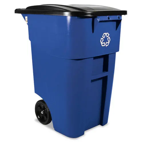 Brute Recycling Rollout Container, Square, 50 Gal, Blue 1