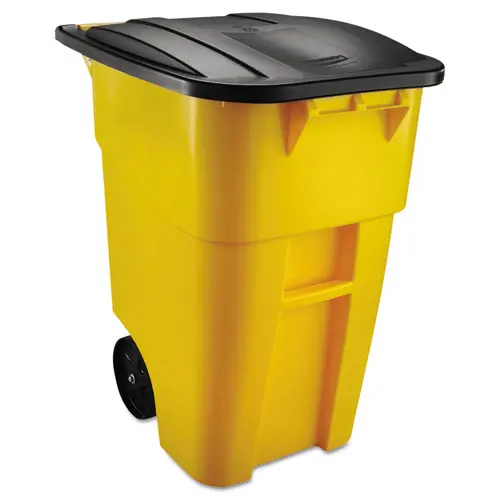 Brute Rollout Container, Square, Plastic, 50 Gal, Yellow 1