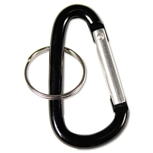 Carabiner Key Chains, Split Key Rings, Aluminum, Black, 10-Pack 1