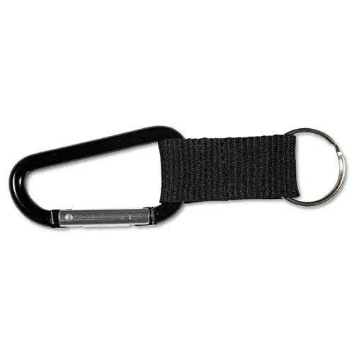 Carabiner Key Chains, Split Key Rings, Aluminum, Black, 10-Pack 1