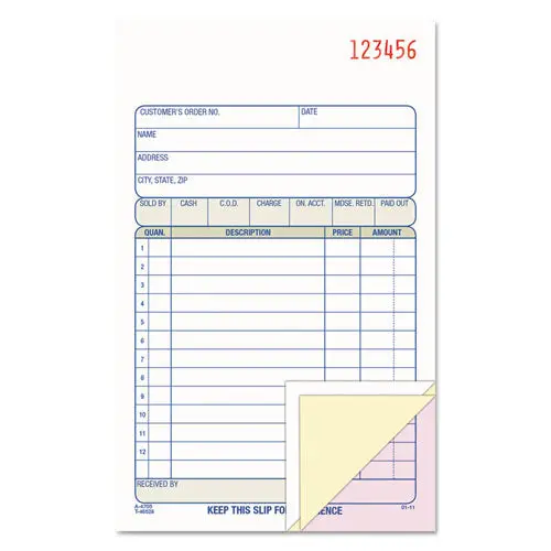 Carbonless Sales Order Book, Three-Part Carbonless, 4-3-16 X 7 3-16, 50 Sheets 1