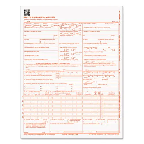 Centers For Medicare And Medicaid Services Claim Forms, Cms1500-Hcfa1500, 8 1-2 X 11, 500 Forms-Pack 1