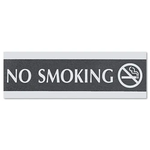 Century Series Office Sign, No Smoking, 9 X 3, Black-Silver 1