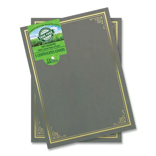 Certificate/Document Cover, 9.75" X 12.5", Gray With Gold Foil, 5/Pack 1