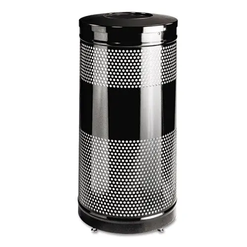 Classics Perforated Open Top Receptacle, Round, Steel, 28 Gal, Black 1