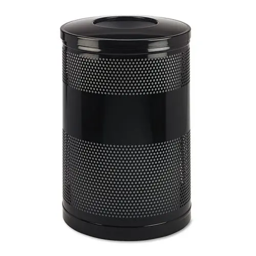 Classics Perforated Open Top Receptacle, Round, Steel, 51 Gal, Black 1