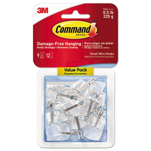 Clear Hooks And Strips, Plastic-Wire, Small, 9 Hooks With 12 Adhesive Strips Per Pack 1