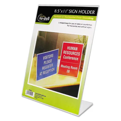 Clear Plastic Sign Holder, Stand-Up, Slanted, 8 1-2 X 11 1