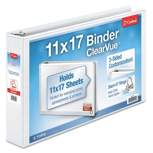 Clearvue Slant-D Ring Binder, 3 Rings, 2" Capacity, 11 X 17, White 1