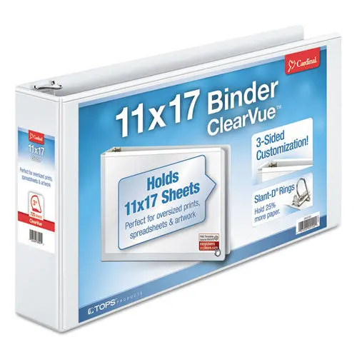 Clearvue Slant-D Ring Binder, 3 Rings, 3" Capacity, 11 X 17, White 1