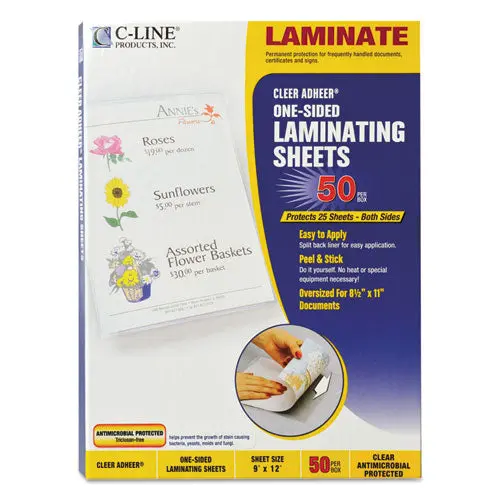 Cleer Adheer Self-Adhesive Laminating Film, 3 Mil, 9" X 12", Gloss Clear, 50-Box 1