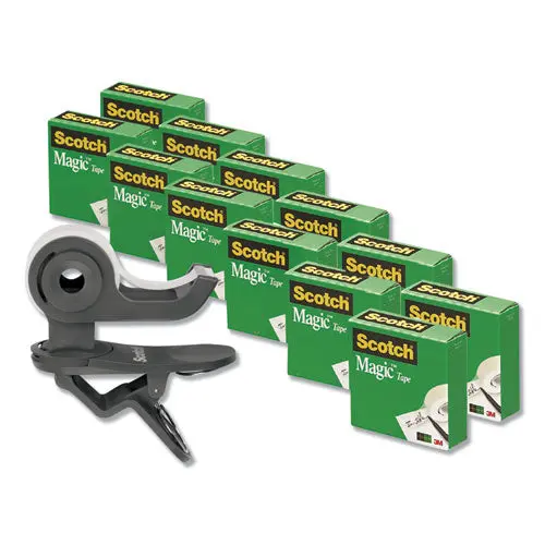 Clip Dispenser Value Pack, 1" Core, Charcoal, Plus 12 Tape Rolls 3-4" X 1000" 1