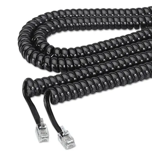 Coiled Phone Cord, Plug-Plug, 12 Ft., Black 1