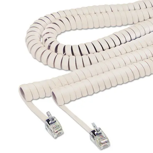 Coiled Phone Cord, Plug-Plug, 12 Ft., Ivory 1