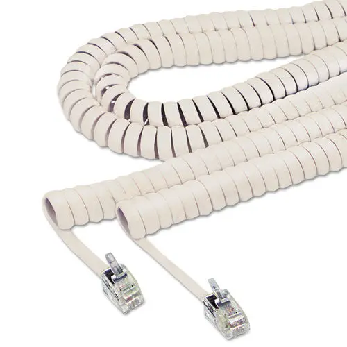 Coiled Phone Cord, Plug-Plug, 25 Ft., Beige 1
