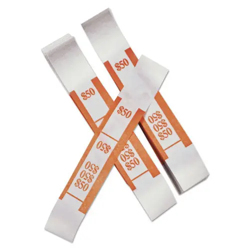 Color-Coded Kraft Currency Straps, Dollar Bill, $50, Self-Adhesive, 1000-Pack 1