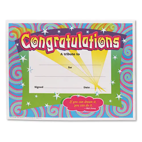 Congratulations Certificates, 8-1-2 X 11, White Border, 30-Pack 1