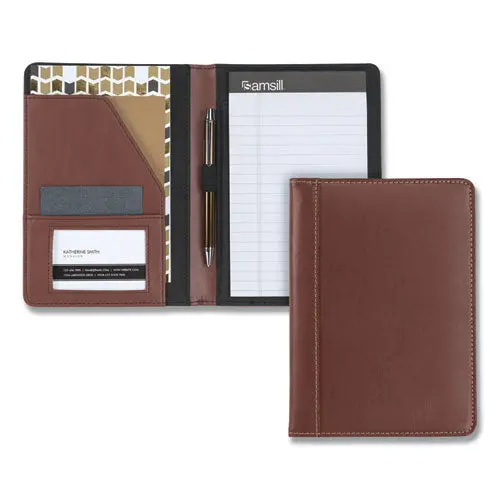 Contrast Stitch Leather Padfolio, 6 1-4W X 8 3-4H, Open Style, Brown 1