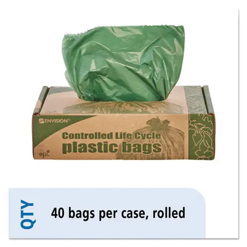 Controlled Life-Cycle Plastic Trash Bags, 33 Gal, 1.1 Mil, 33" X 40", Green, 40-Box 1