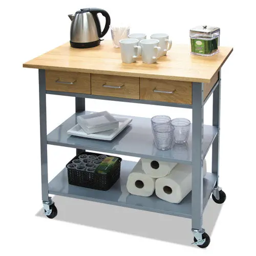 Countertop Serving Cart, 35.5W X 19.75D X 34.25H, Silver-Brown 1