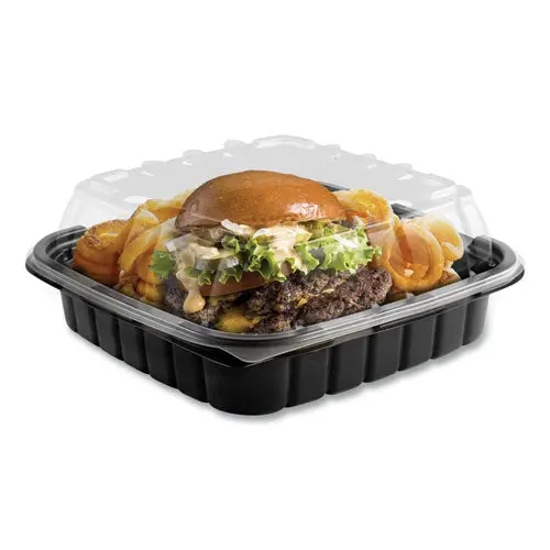 Crisp Foods Technologies Containers, 33 Oz, 8.46 X 8.46 X 3.16, 1 Compartment, Clear-Black, 180-Carton 1