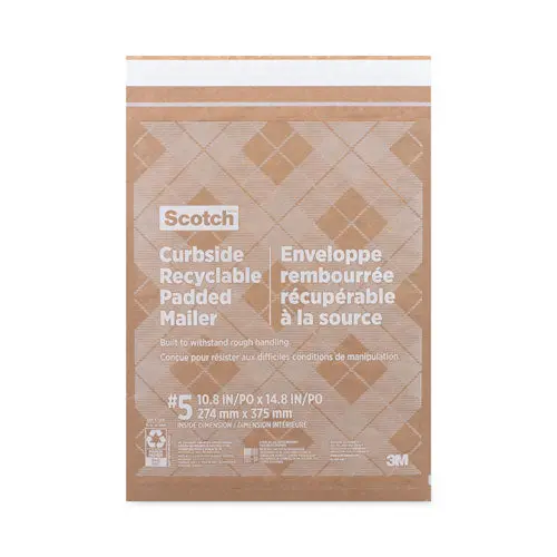 Curbside Recyclable Padded Mailer, #5, Self-Adhesive Closure, 12 X 17.25, Natural Kraft, 100-Carton 1