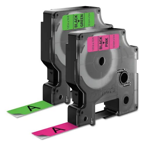 D1 High-Performance Polyester Perm Label Tape, 0.5" X 10 Ft, Black On Neon, 2-Pack 1