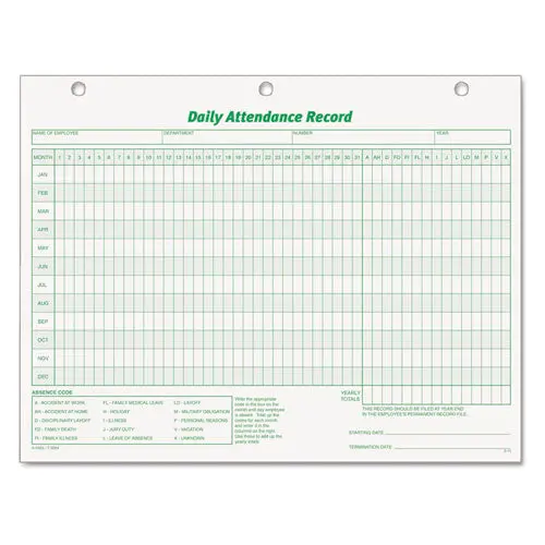 Daily Attendance Card, 8 1-2 X 11, 50 Forms 1