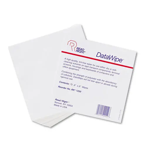 Datawipe Office Equipment Cleaner, Cloth, 6 X 6, White, 75-Pack 1