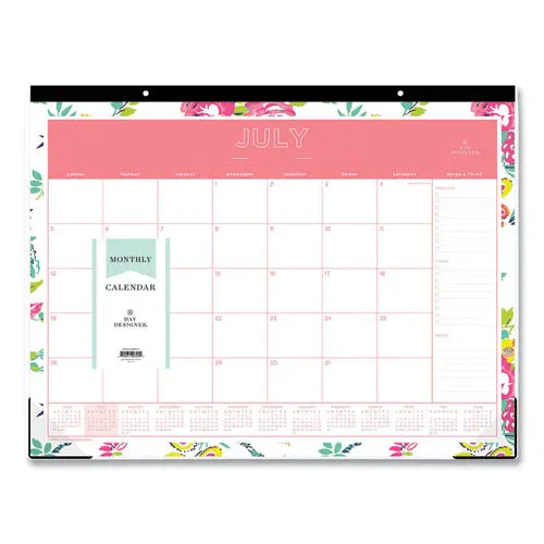Day Designer Academic Year Desk Pad, 22 X 17, White Floral, 2020-2021 1