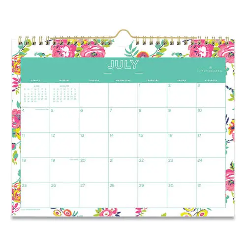 Day Designer Academic Year Wall Calendar, 11 X 8.75, White-Floral, 2021-2022 1