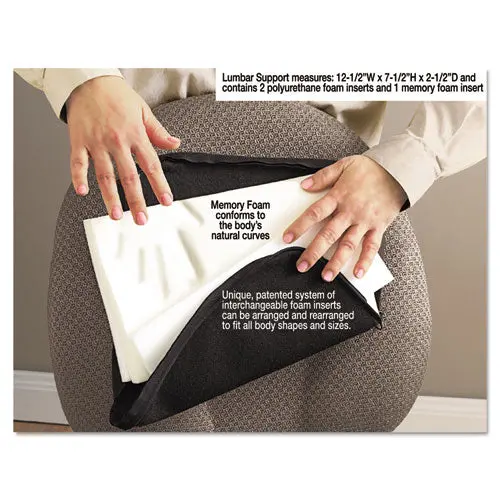 Deluxe Lumbar Support Cushion With Memory Foam, 12.5W X 2.5D X 7.5H, Black 1