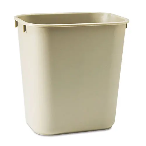 Deskside Plastic Wastebasket, Rectangular, 3.5 Gal, Beige 1