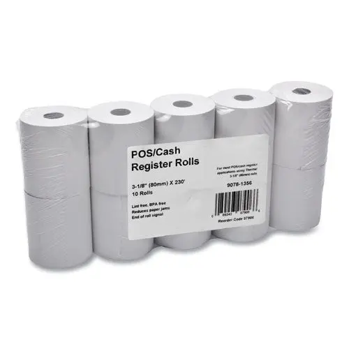 Direct Thermal Printing Thermal Paper Rolls, 3.13" X 230 Ft, White, 10-Pack 1
