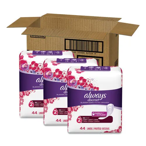 Discreet Incontinence Liners, Very Light, Long, 44-Pack, 3 Packs-Carton 1