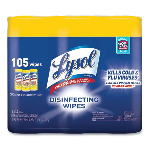 Disinfecting Wipes, 7 X 7.25, Lemon And Lime Blossom, 35 Wipes-Canister, 3 Canisters-Pack, 4 Packs-Carton 1