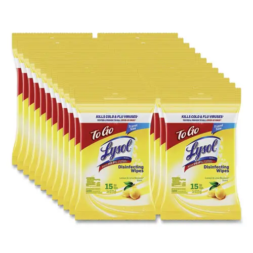 Disinfecting Wipes Flatpacks, 1-Ply, 6.69 X 7.87, Lemon And Lime Blossom, White, 15 Wipes/Flat Pack, 24 Flat Packs/Carton 1