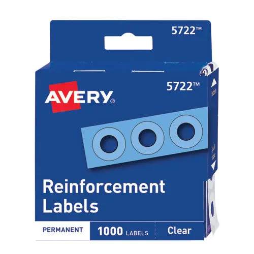 Dispenser Pack Hole Reinforcements, 1-4" Dia, Clear, 1000-Pack, (5722) 1