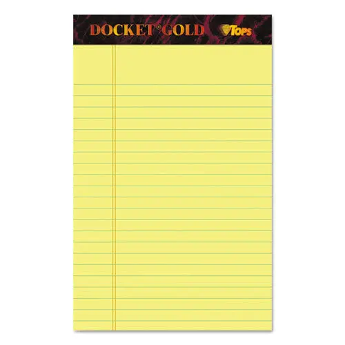 Docket Gold Ruled Perforated Pads, Narrow Rule, 5 X 8, Canary, 50 Sheets, 12-Pack 1