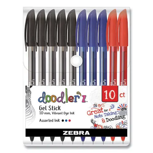 Doodler'z Gel Stick Pen, Bold 1 Mm, Assorted Ink, Assorted Barrels, 10-Pack 1